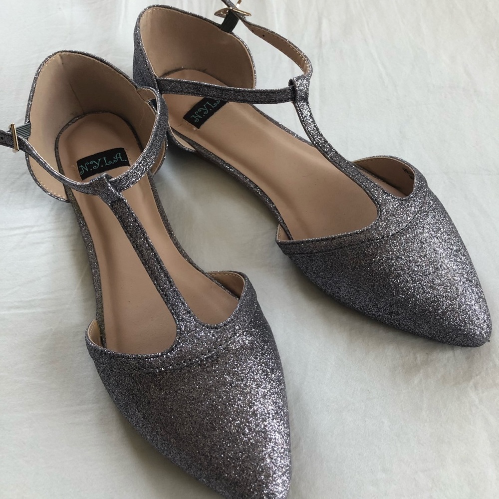 Glitter t-strap flats